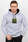 Üç Iplik Şardonlu Baskılı Kapüşonlu Sweatshirt Gri Edw180 - 1