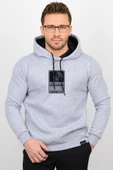 Üç Iplik Şardonlu Baskılı Kapüşonlu Sweatshirt Gri Edw196 - 1
