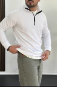 Erkek Yarım Fermuarlı Sweatshirt Beyaz Edw212 - 3