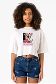 Black Pink Band Beyaz Kırçıllı Kadın Crop Tshirt thumbnail 1