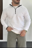 Erkek Yarım Fermuarlı Sweatshirt Beyaz Edw212 - 2