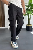 Erkek İnce Baggy Kalıp Kargo Pantolon Siyah Edw173 - 1