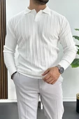 Erkek Polo Yaka Desenli Kazak Beyaz Edw211 - 2