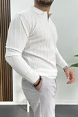 Erkek Polo Yaka Desenli Kazak Beyaz Edw211 - 3