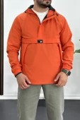 Erkek Slim Fit Krinkıl Kumaş Kanguru Cepli Yarım Fermuarlı Yağmurluk Mont Kırmızı Edw077 - 1