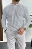 Erkek Polo Yaka Desenli Kazak Gri Edw211 - 1