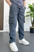 Erkek İnce Baggy Kalıp Kargo Pantolon Füme Edw164 - 2