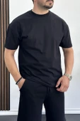 Erkek Oversize %100 Pamuk Sırt Baskılı T-shirt Siyah Edw160 - 2