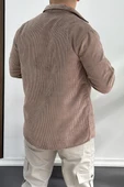 Erkek Kadife Kumaş Gömlek Kahverengi Edw214 - 3