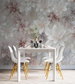 3 Boyutlu Beyaz Pembe Çiçek Çizim Temalı Duvar Kağıdı thumbnail 5