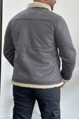 Erkek İçi Kürklü Suni Pul Deri Mont Gri Edw120 - 4