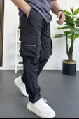 Erkek İnce Baggy Kalıp Kargo Pantolon Siyah Edw164 thumbnail 1