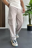 Erkek İnce Baggy Kalıp Kargo Pantolon Gri Edw173 - 1