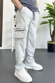 Erkek İnce Baggy Kalıp Kargo Pantolon Gri Edw164 thumbnail 2
