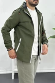 Erkek Beyaz Fermuar Detaylı Kapüşonlu Mevsimlik Ceket Yeşil Edw170 - 3