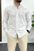 Erkek Hakim Yaka Pamuklu Uzun Kollu Gömlek Beyaz Edw174 - 1