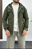 Erkek Beyaz Fermuar Detaylı Kapüşonlu Mevsimlik Ceket Yeşil Edw170 - 1