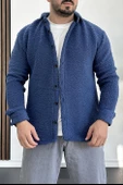 Erkek Slim Fit Peluş Hırka Mavi Edw203 - 1
