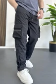 Erkek İnce Baggy Kalıp Kargo Pantolon Siyah Edw164 thumbnail 3
