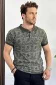 Erkek Slim Fit Desenli Polo Yaka Tişört Haki Yeşil Edw153 thumbnail 1