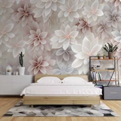 3 Boyutlu Beyaz Pembe Çiçek Çizim Temalı Duvar Kağıdı thumbnail 2