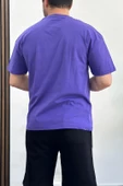 Erkek Oversize %100 Pamuk  Baskılı T-shirt Mor Edw156 thumbnail 2