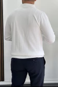 Erkek Yarım Fermuarlı Polo Yaka Mevsimlik Kazak Beyaz Edw195 - 3