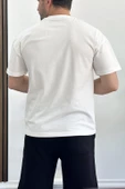 Erkek Oversize %100 Pamuk  Baskılı T-shirt Beyaz Edw154 thumbnail 2
