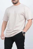 Erkek Pamuklu Normal Kalıp Basic T-shirt Bej Edw178 - 1