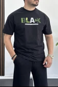 Erkek Oversize %100 Pamuk Baskılı T-shirt Siyah Edw155 thumbnail 1