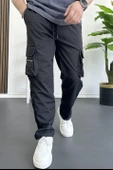 Erkek İnce Baggy Kalıp Kargo Pantolon Siyah Edw164 thumbnail 4