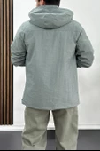 Erkek Slim Fit Krinkıl Kumaş Kanguru Cepli Yarım Fermuarlı Yağmurluk Mont Mint Yeşili Edw077 - 6