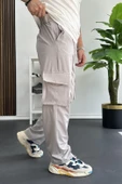 Erkek İnce Baggy Kalıp Kargo Pantolon Gri Edw173 - 2