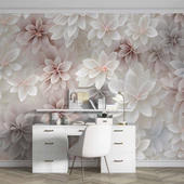3 Boyutlu Beyaz Pembe Çiçek Çizim Temalı Duvar Kağıdı thumbnail 4