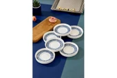 Cooker Lüks Porselen Desenli 6 Lı Çay Tabağı Bardak Altı - CKR4150 - Mavi Çizgili - 2