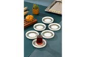 Cooker Lüks Porselen Desenli 6 Lı Çay Tabağı Bardak Altı - CKR4150 - Mat Çizgili - 5