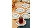 Cooker Lüks Porselen Desenli 6 Lı Çay Tabağı Bardak Altı - CKR4150 - Nostalji Çizgili - 4