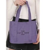 Lila U45 Çıt Çıt Kapatmalı The Tote Bag İşlemeli Kanvas Kumaş Günlük Kadın Kol ve Omuz Çantası 25x30 - 2