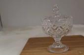 Ayaklı Cam Şekerlik 14 cm Kapaklı Cam Şekerlik Masaüstü Drajelik Kristal Şekerlik - 4