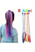 Ayver 5 ADET RENKLİ 30 CM KLİPSLİ TOKALI SENTETİK YAPAY SAÇ RENGARENK - 1