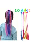 Ayver 10 ADET RENKLİ 30 CM KLİPSLİ TOKALI SENTETİK YAPAY SAÇ RENGARENK - 1