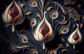 3 Boyutlu Lacivert Lale Desenli Duvar Kağıdı - 7