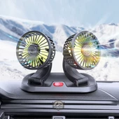 Araç İçi Vantilatör 360° Dönebilen Torpido Üstü Çift Başlıklı Vantilatör 12v Uyumlu Çakmaklık Girişli Soğutucu Fan - 8