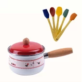 Horozlu Emaye Sos Tavası 14 CM Kırmızı Kapaklı ve Silikon Spatula Seti - 1