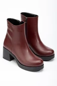 5109-3022 Bordo Fermuarlı Kalın Topuklu Günlük Kadın Bot thumbnail 3