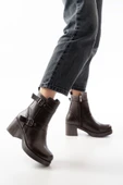 5109-3027 Kahverengi Topuklu Fermuarlı Günlük Kadın Bot - 2