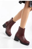 5109-3022 Bordo Fermuarlı Kalın Topuklu Günlük Kadın Bot thumbnail 1