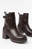 5109-3027 Kahverengi Topuklu Fermuarlı Günlük Kadın Bot - 4