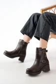 5109-3027 Kahverengi Topuklu Fermuarlı Günlük Kadın Bot - 1