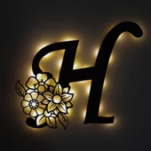 Veraart Işıklı Kişiye Özel Çiçekli Harf Dekoratif Tablo Balkon Duvar Dekorlu Gece Lambası - 1